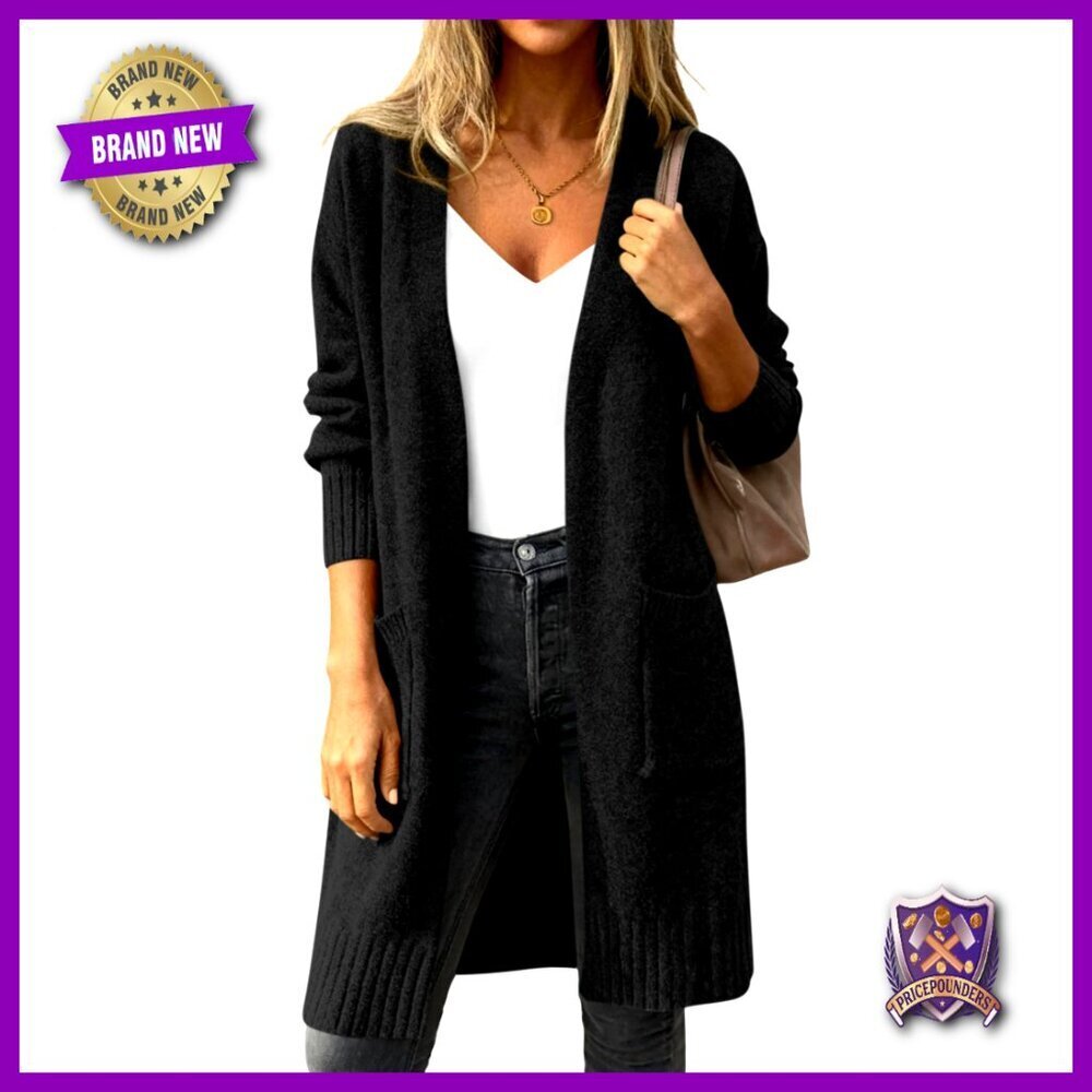 Oversized Chunky Knit Cardigan Long Sleeve Open Front Pockets Winter Sweater